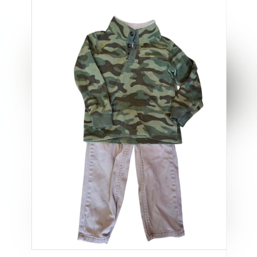 🦌 Carter's Green Camo Fleece Jacket Sz 5 & Architect Kahki Pants Sz 5